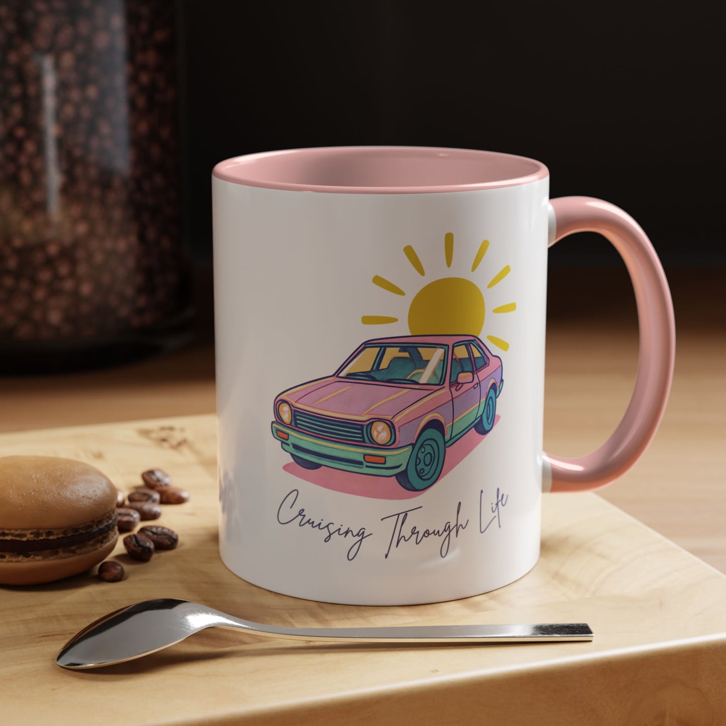 Coffee Mug — Retro Car & Sun Pink Interior (11oz)