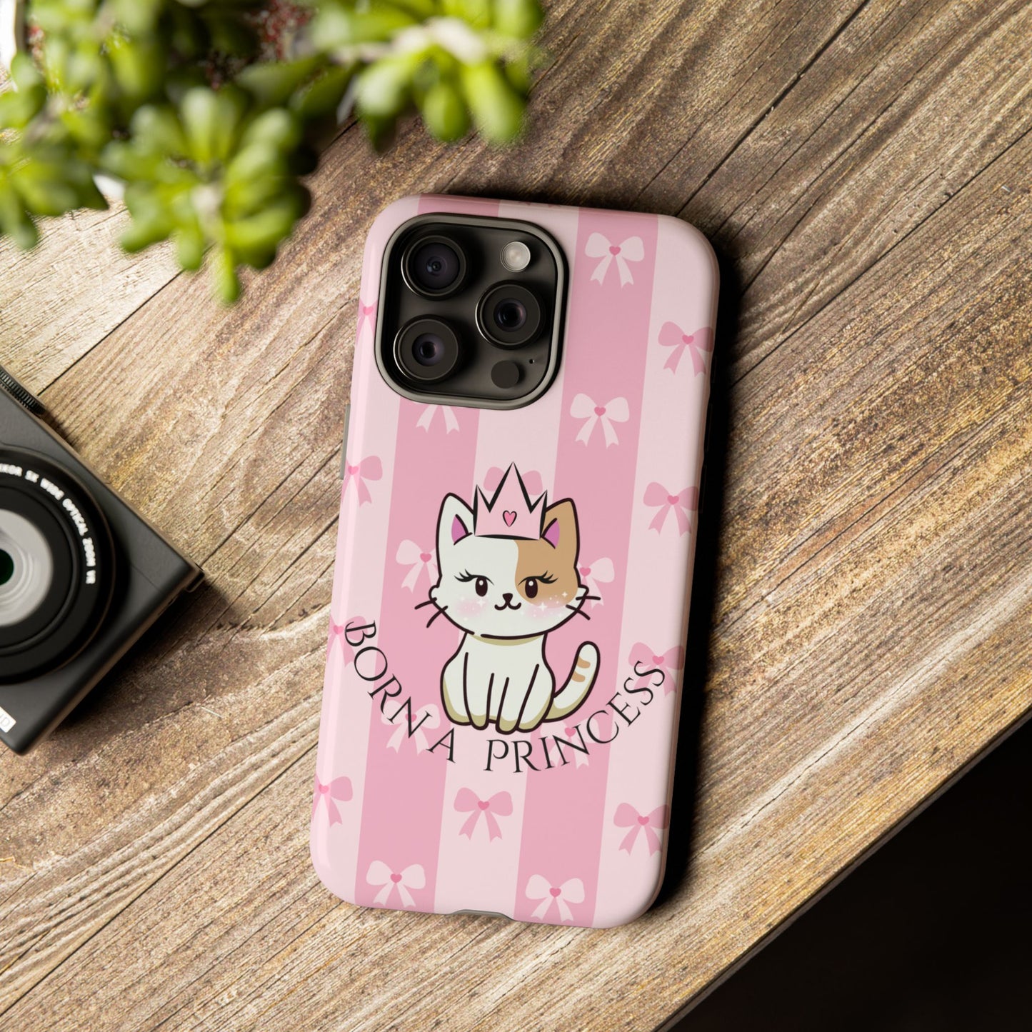 Born a Princess Cat Phone Case — Cute Pink Bow iPhone Cover