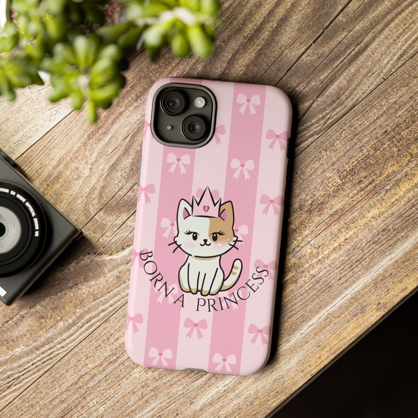 Born a Princess Cat Phone Case — Cute Pink Bow iPhone Cover