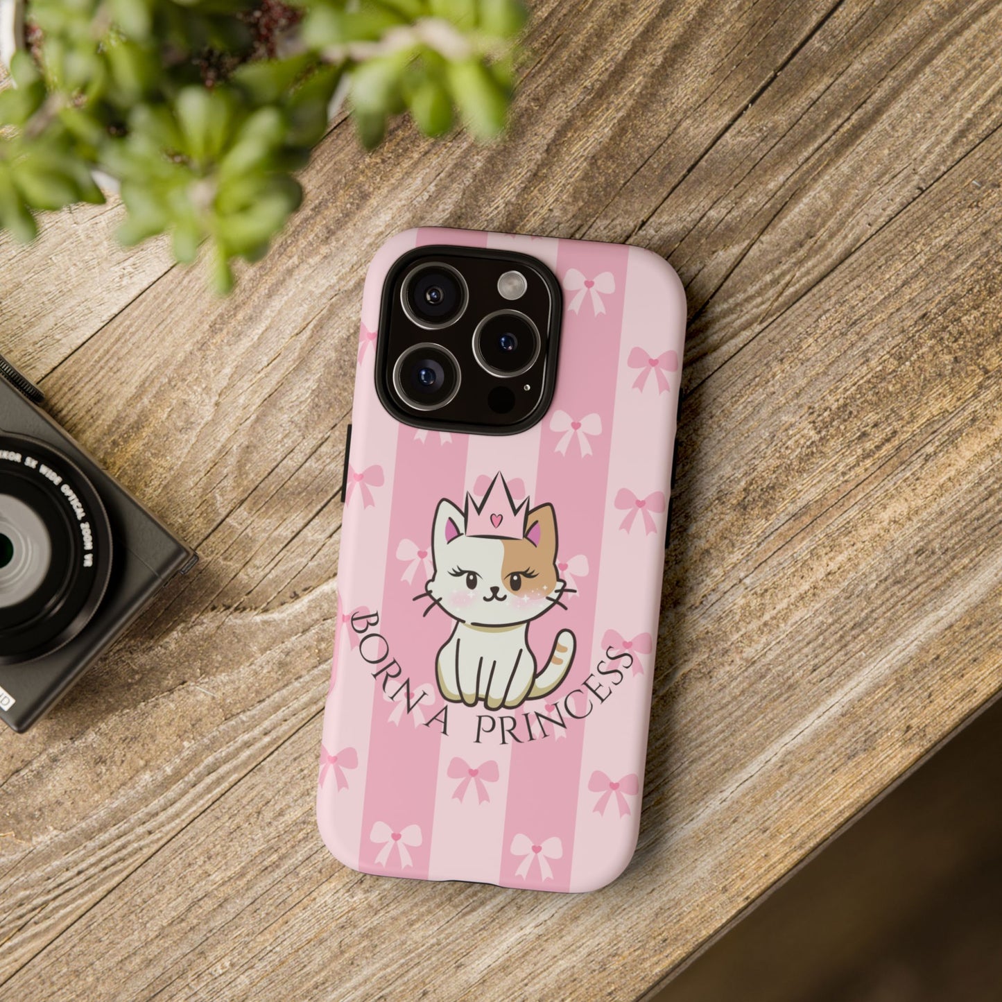 Born a Princess Cat Phone Case — Cute Pink Bow iPhone Cover