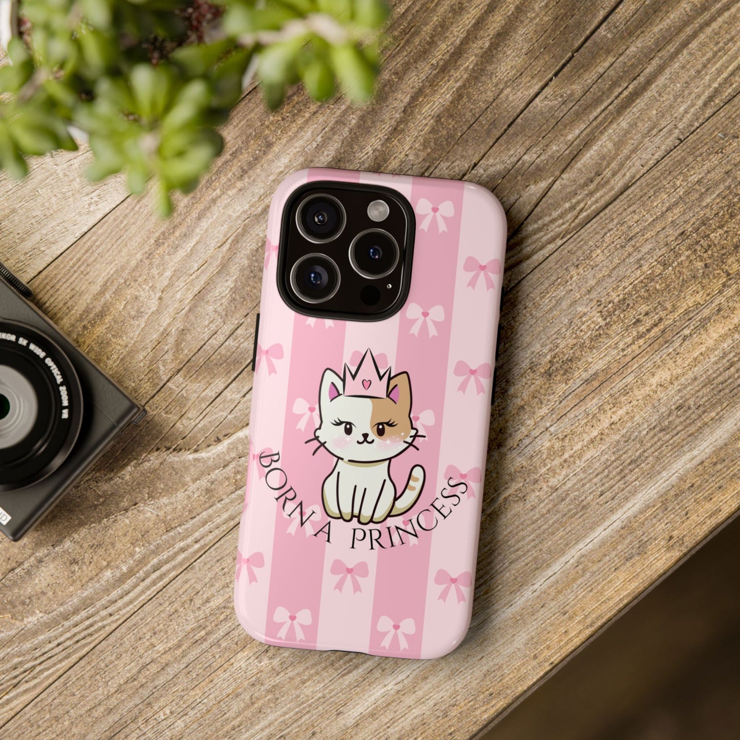 Born a Princess Cat Phone Case — Cute Pink Bow iPhone Cover