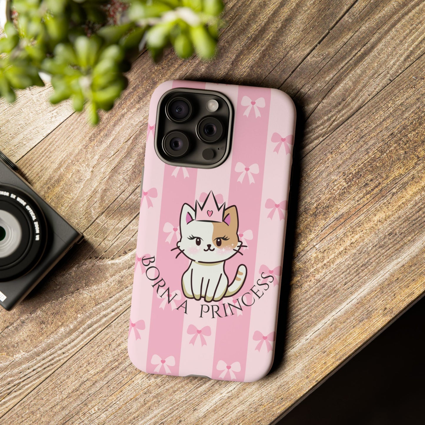 Born a Princess Cat Phone Case — Cute Pink Bow iPhone Cover