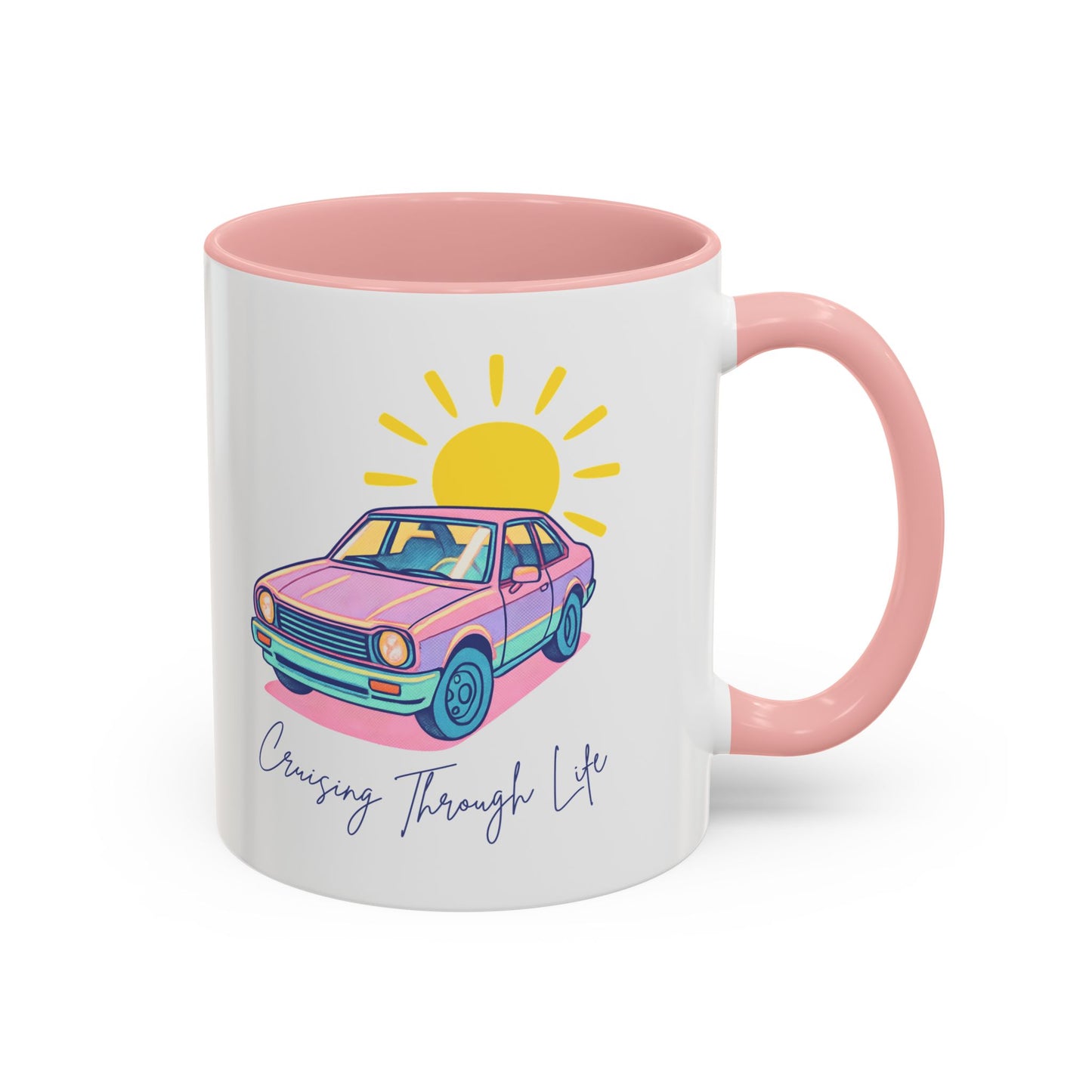 Coffee Mug — Retro Car & Sun Pink Interior (11oz)