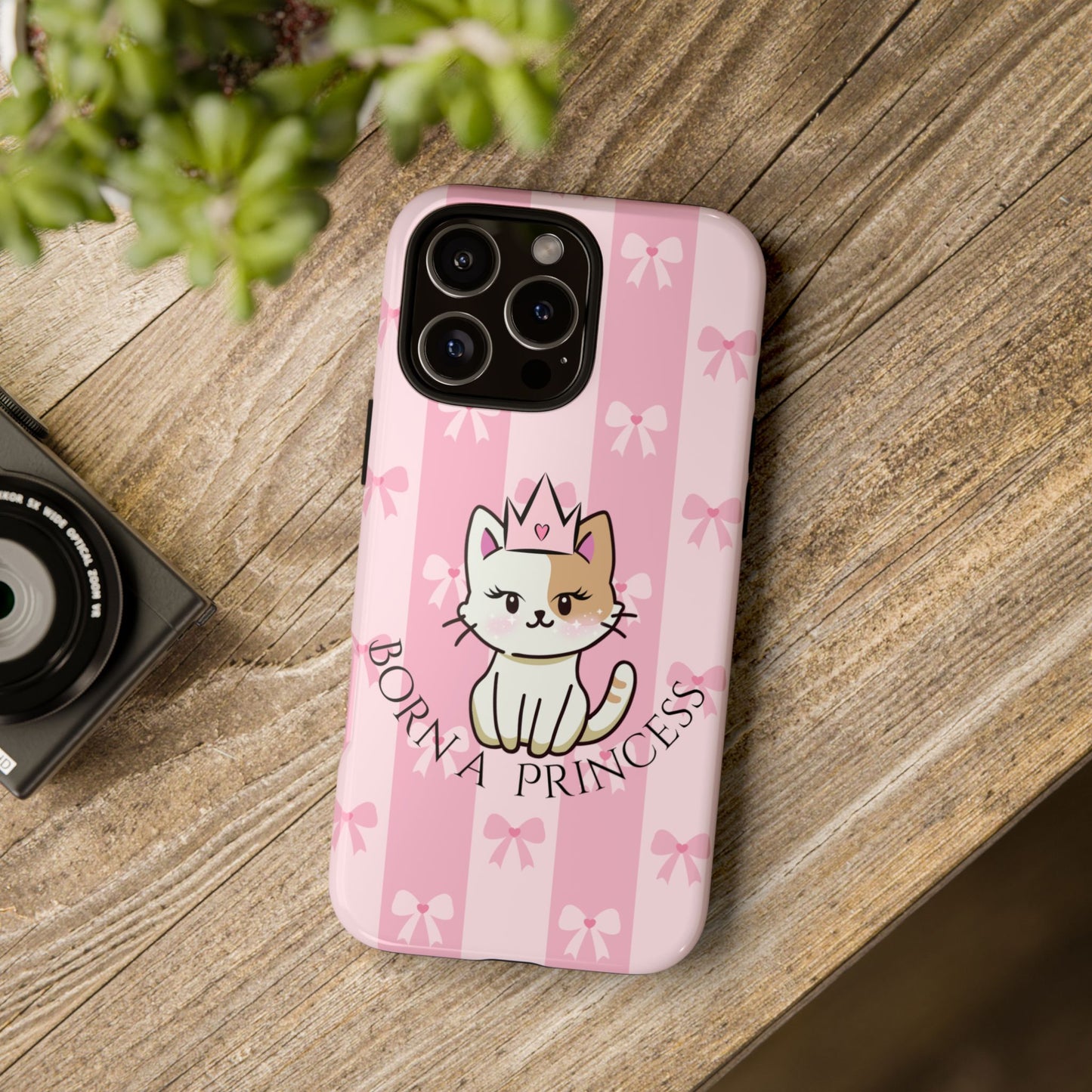 Born a Princess Cat Phone Case — Cute Pink Bow iPhone Cover