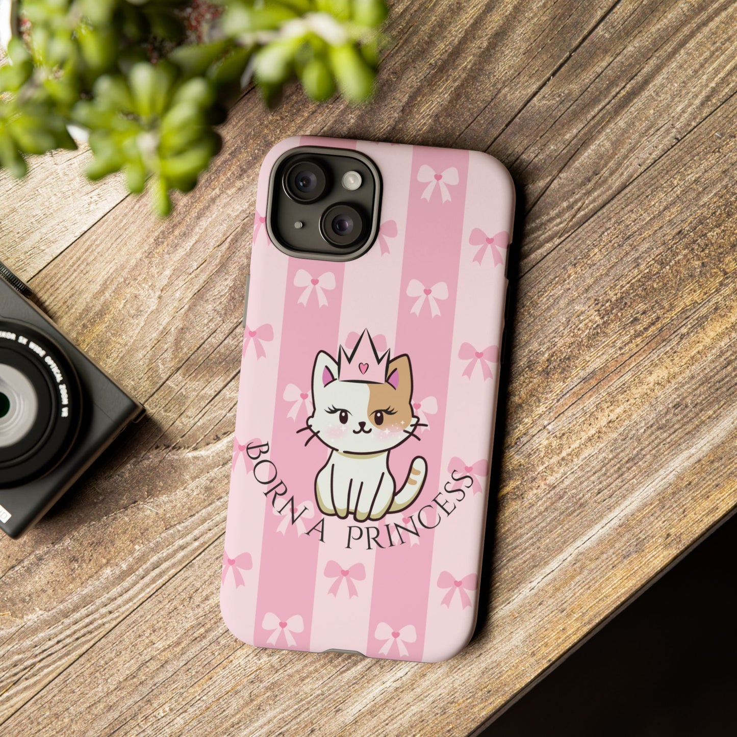 Born a Princess Cat Phone Case — Cute Pink Bow iPhone Cover